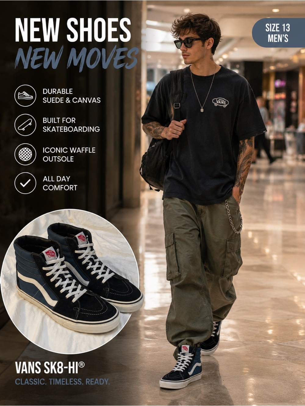 Vans Sk8-Hi Navy and White High Top Sneakers